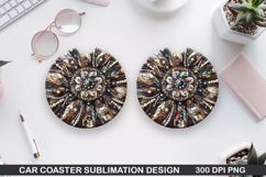 Stained Glass Car Coaster Sublimation| Valentine Coaster PNG Product Image 1