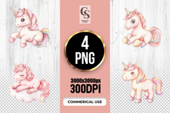Cute Pink Baby Unicorn Watercolor Clipart Sublimation PNG Product Image 1