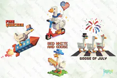 Blocky-Style 4th of July Goose PNG Product Image 1