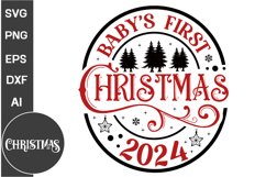 Baby&#039;s First Christmas 2024 Round Sign SVG Design Product Image 1