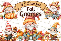 Fall Gnome PNG Clipart, Cute Autumn Gnomes with Pumpkins Product Image 1