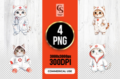 Watercolor Nurse Cat Clipart Sublimation PNG Product Image 1