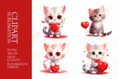 Watercolor Cute Cat, Valentines Day Clipart Sublimation Product Image 1