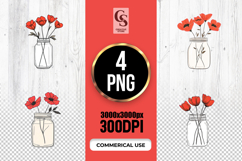 Red Poppy Bouquet in Mason Jar Clipart Sublimation PNG Product Image 1