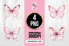Pink Butterfly Watercolor Clipart Sublimation PNG Product Image 1