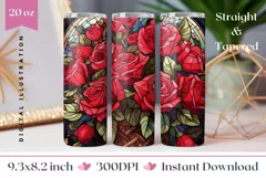 Red Roses Tumbler Design, Stained Glass Flowers Tumbler Wrap Product Image 1