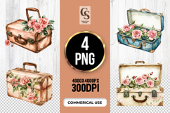 Vintage Suitcase with Roses Clipart Sublimation PNG Product Image 1