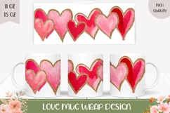 Pink Love Hearts Mug Design, Valentines Day Mug Sublimation Product Image 1