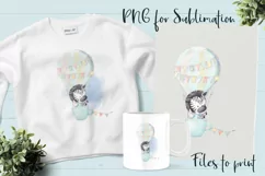Cute Zebra in a hot air balloon. Design for printing. Product Image 1