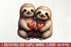 Couple Animal Valentines Day Clipart, Watercolor Couple Product Image 1