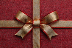 &quot;Gold Fabric Ribbon Bow on Red Woven Texture Background&quot; Product Image 1