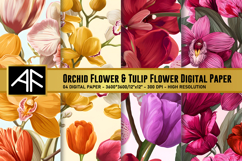 Orchid &amp; Tulip Flower Digital Paper | Flower Pattern Product Image 1