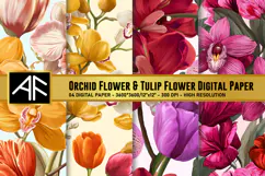 Orchid & Tulip Flower Digital Paper | Flower Pattern Product Image 1