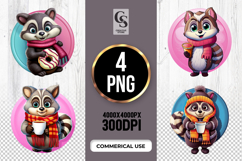 Cute Raccoon Coffee Clipart Sublimation PNG Product Image 1