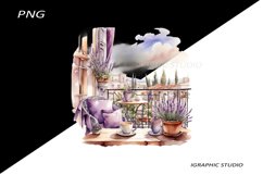 Watercolor Lavender Cafe Clipart Product Image 1