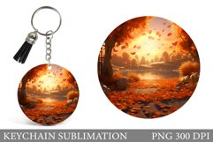 Fall Landscape Round Keychain. Fall Keychain Design Product Image 1