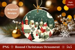Cartoon Village Ornament, Winter Round Ornament Template Product Image 1