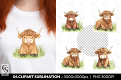 Cute Highland Cow Sitting Clipart Sublimation PNG Product Image 1
