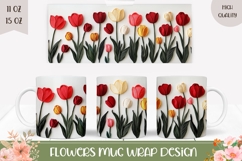 Knitted Flowers Mug Wrap, Tulips Mug Template Product Image 1
