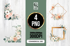 Peach &amp; Ivory Floral Frame Watercolor PNG Clipart Product Image 1