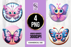 Cute Pink Blue Butterfly Clipart Sublimation PNG Product Image 1