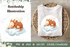 Battleship Illustration, Cartoon Animal PNG, Clouds PNG Product Image 1