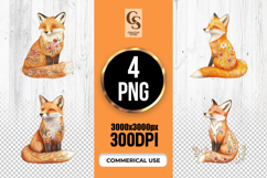 Floral Fox Watercolor Clipart Sublimation PNG Product Image 1