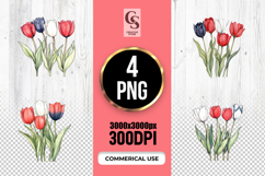 Red White Blue Tulip Watercolor Floral Clipart PNG Product Image 1