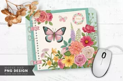 Butterfly and Floral Scrapbook Mouse Pad PNG Design Product Image 1
