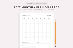 2027 Monthly Planner on One Page, Printable, A4/Letter Size Product Image 1