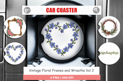 Vintage Floral Wreaths Car Coaster Product Image 1