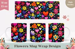 Cartoon Flowers Mug Wrap, Love Hearts Mug Sublimation Product Image 1