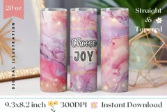 Pink Marble Tumbler Wrap Design, Choose Joy Tumbler Template Product Image 1