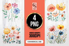 Cute Poppy Daisy Watercolor Clipart Sublimation PNG Product Image 1