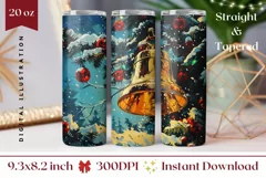 Christmas Bells Tumbler Wrap, Christmas Bell Sublimation PNG Product Image 1