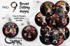 Cow &amp; flowers | Round earring Sublimation design bundle, PNG Product Image 1