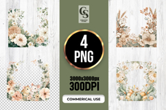 Neutral Floral Frame Clipart Sublimation PNG Product Image 1
