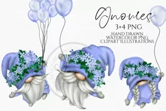 Blue Gnomes and Balloons | Gnome Clipart PNG Product Image 1