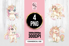 Cute Unicorn Watercolor Clipart Sublimation PNG Product Image 1