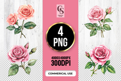 Pink Vintage Rose Sublimation Clipart PNG Product Image 1