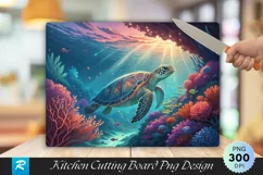 Sea Turtle in Glowing Coral Reef Cutting Board PNG Product Image 1