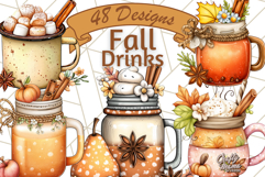 Fall Drink Clipart PNG, Cozy Autumn Cocoa and Latte Art Product Image 1
