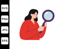 Woman holding a magnifying glass in a flat and colorful vect Product Image 1