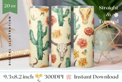 Western Skull Tumbler Wrap Design, Desert Tumbler Template Product Image 1
