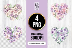 Watercolor Purple Floral Heart Clipart Sublimation PNG Product Image 1