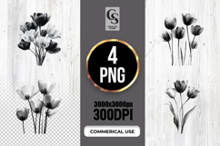 Monochrome Tulip Floral Clipart Sublimation PNG Product Image 1