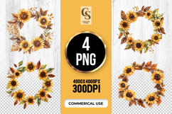 Autumn Sunflower Wreath Clipart Sublimation PNG Product Image 1