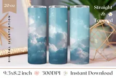 Glitter Sky Tumbler Wrap, Blue Tumbler Template Product Image 1