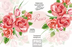 Watercolor bouquets of pink roses, Watercolor Digital Flower Product Image 1