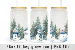 Christmas Snowman Libbey glass can, 16oz glass can wrap Product Image 1